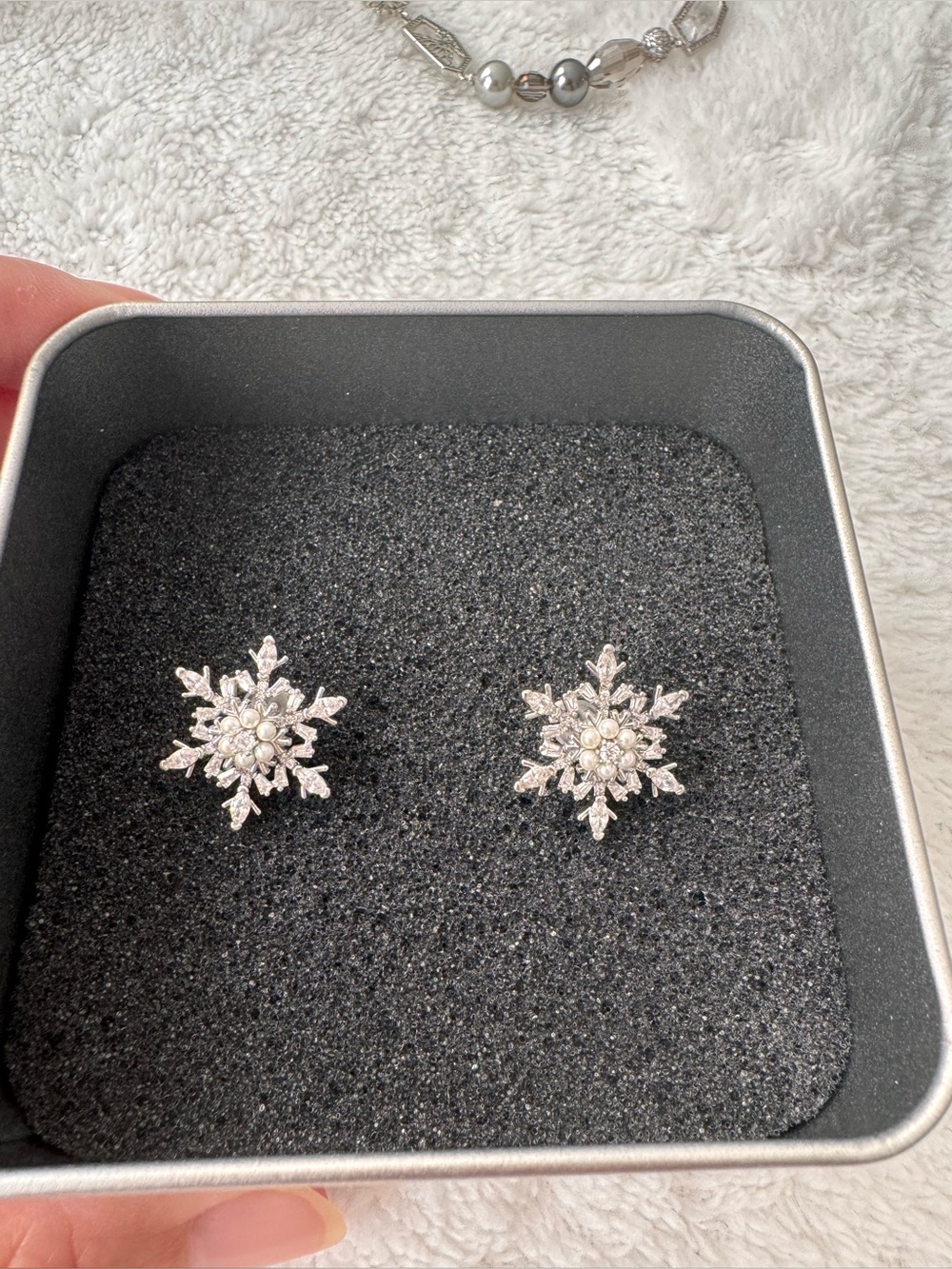 Silver Snowflake Crystal Stud Earrings